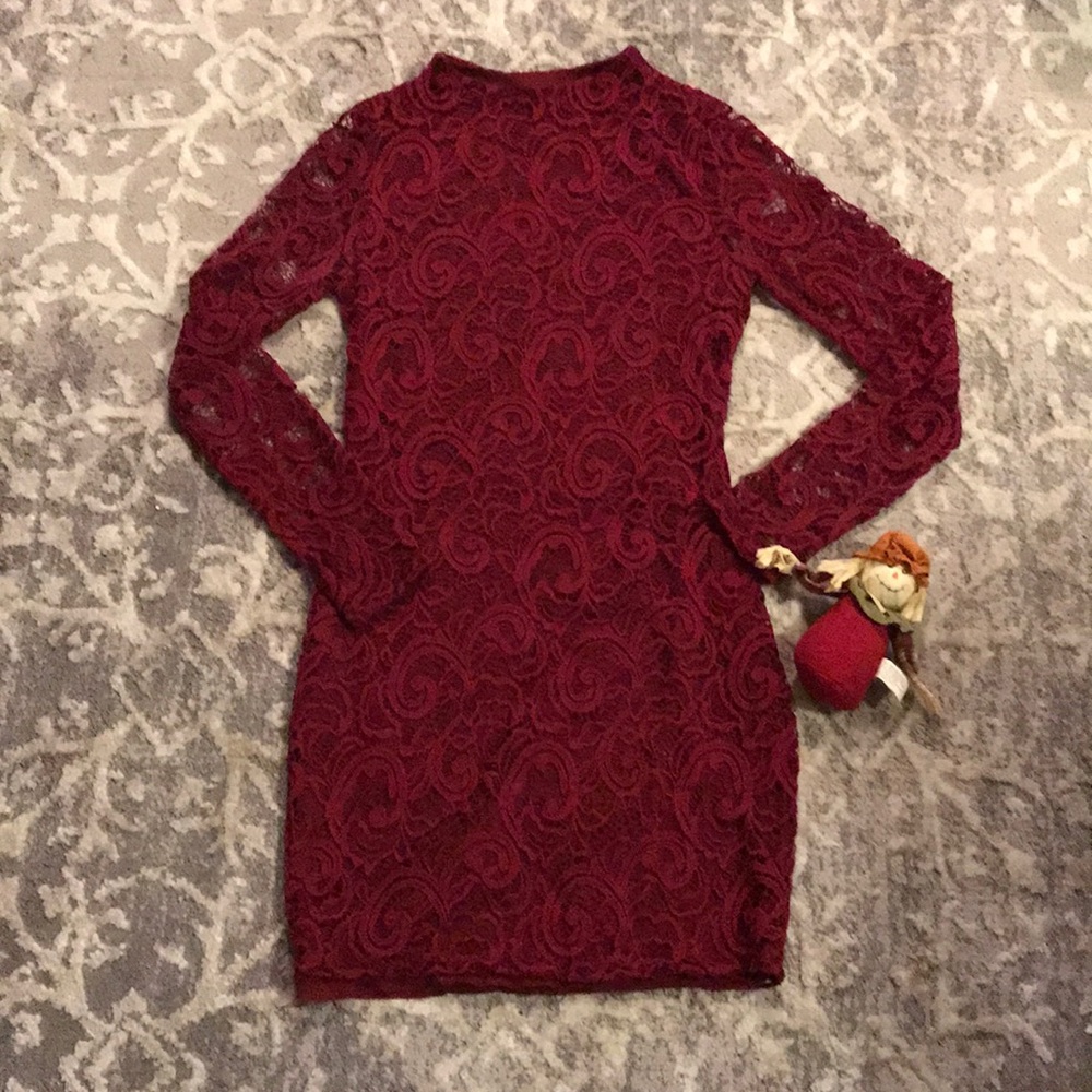 Beautiful maroon, not red, Long sleeve,Lace dress